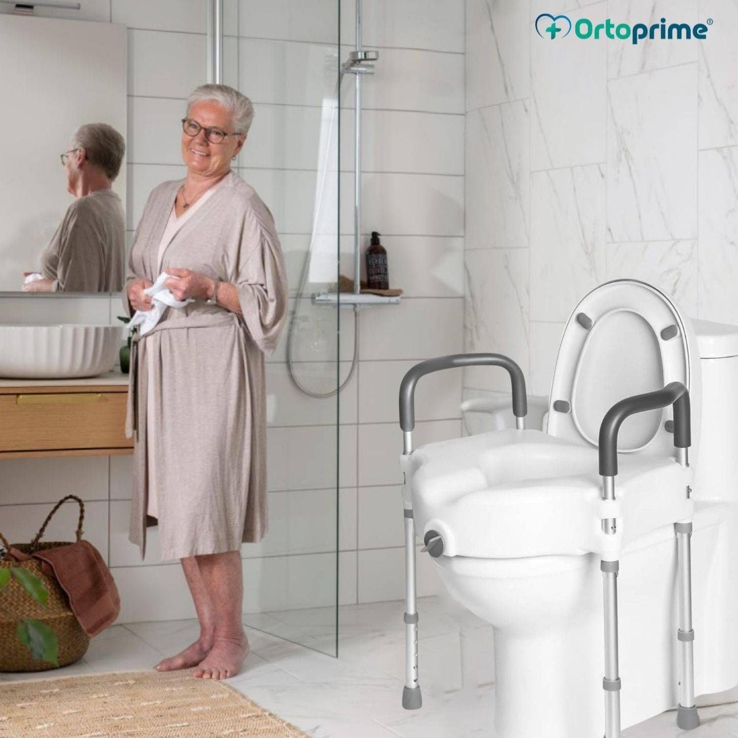 OrtoPrime Elevador WC para Adultos Mayores con reposabrazos